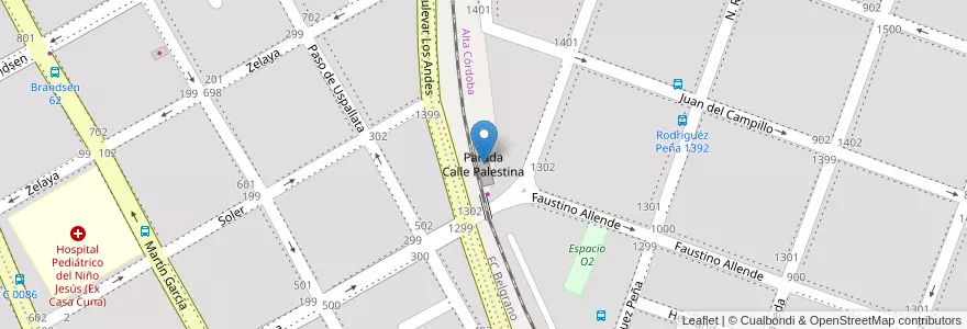 Mapa de ubicacion de Parada Calle Palestina en Argentina, Córdoba, Departamento Capital, Pedanía Capital, Córdoba, Municipio De Córdoba.