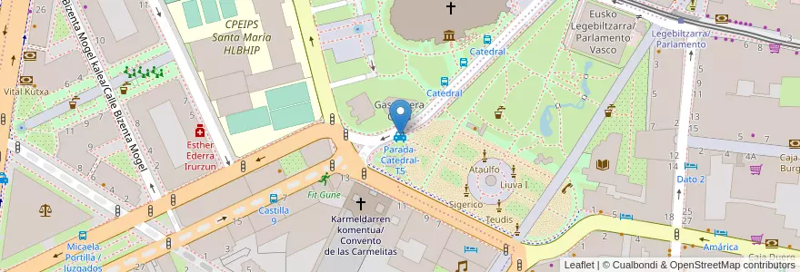 Mapa de ubicacion de Parada-Catedral-T5 en 西班牙, 巴斯克, Araba/Álava, Gasteizko Kuadrilla/Cuadrilla De Vitoria, Vitoria-Gasteiz.
