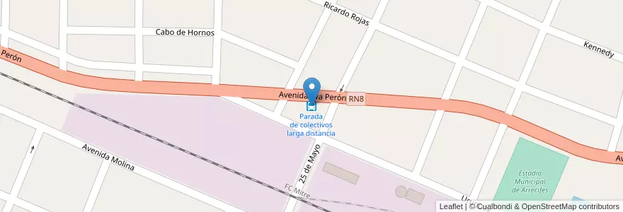 Mapa de ubicacion de Parada de colectivos larga distancia en アルゼンチン, ブエノスアイレス州, Partido De Arrecifes, Arrecifes.