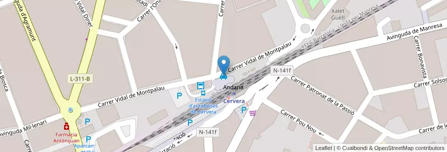 Mapa de ubicacion de Parada de taxi en اسپانیا, Catalunya, لریدا, Segarra, Cervera.