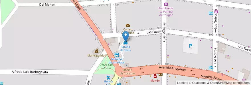 Mapa de ubicacion de Parada de Taxis en アルゼンチン, チリ, ネウケン州, Departamento Los Lagos, Villa La Angostura, Villa La Angostura.