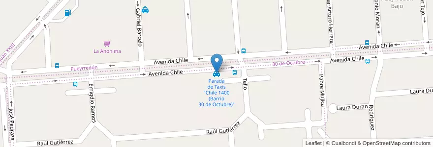 Mapa de ubicacion de Parada de Taxis "Chile 1400 (Barrio 30 de Octubre)" en 아르헨티나, 칠레, Chubut, Departamento Escalante, Comodoro Rivadavia.