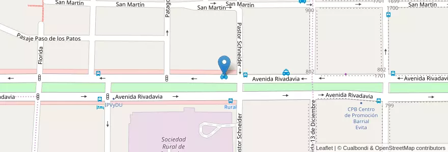 Mapa de ubicacion de Parada de Taxis "Rivadavia y Pastor Schneider" en آرژانتین, شیلی, چوبوت, Departamento Escalante, Comodoro Rivadavia.