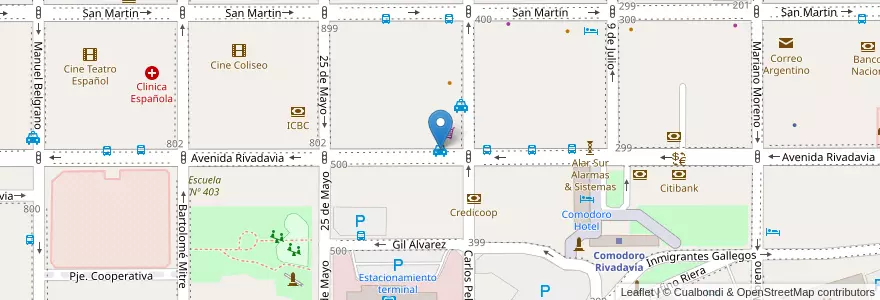 Mapa de ubicacion de Parada de Taxis "Rivadavia y Pellegrini" en Arjantin, Chubut, Departamento Escalante, Comodoro Rivadavia.
