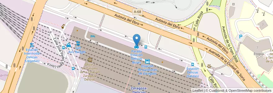 Mapa de ubicacion de Parada Estación Delicias Buses  en Espagne, Aragon, Saragosse, Zaragoza, Saragosse.