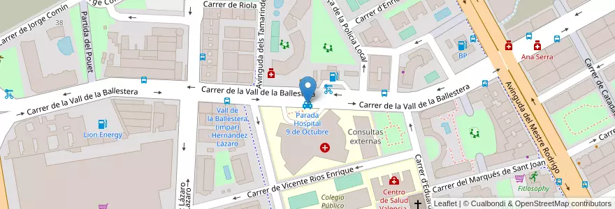 Mapa de ubicacion de Parada Hospital 9 de Octubre en 스페인, Comunitat Valenciana, València / Valencia, Comarca De València, València.