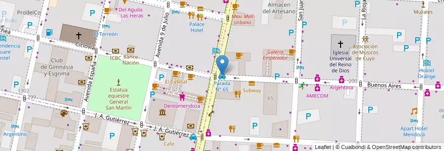 Mapa de ubicacion de Parada N° 65 en Argentine, Chili, Mendoza, Departamento Capital, Ciudad De Mendoza, Sección 3ª Parque O'Higgins.