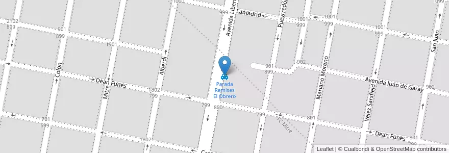 Mapa de ubicacion de Parada Remises El Obrero en Arjantin, Córdoba, Departamento San Justo, Pedanía Juárez Celman, Municipio De San Francisco, San Francisco.