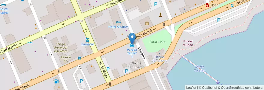 Mapa de ubicacion de Parada Taxi N° 1 en 阿根廷, Departamento Ushuaia, 智利, 火地省, Ushuaia.