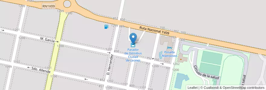 Mapa de ubicacion de Parador de Omnibus Ciudad de Leones en آرژانتین, Córdoba, Departamento Marcos Juárez, Pedanía Espinillos, Municipio De Leones, Leones.
