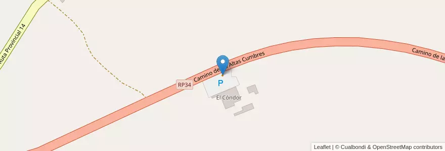 Mapa de ubicacion de Parador El Condor en Arjantin, Córdoba, Departamento San Alberto, Pedanía Tránsito.