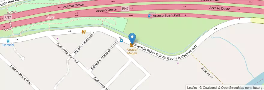 Mapa de ubicacion de Parador Magalí en 阿根廷, 布宜诺斯艾利斯省, Partido De Moreno, Paso Del Rey.