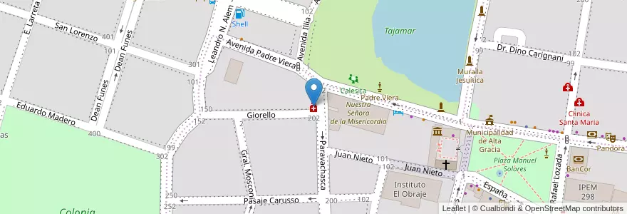Mapa de ubicacion de Paravachasca en アルゼンチン, コルドバ州, Departamento Santa María, Pedanía Alta Gracia, Municipio De Alta Gracia, Alta Gracia.