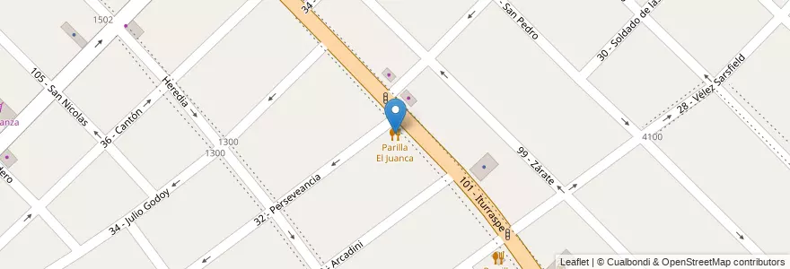 Mapa de ubicacion de Parilla El Juanca en 아르헨티나, 부에노스아이레스주, Partido De General San Martín, Villa Lynch.