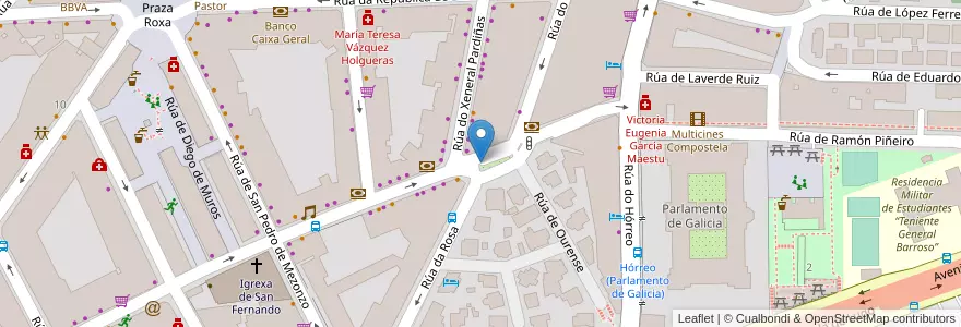 Mapa de ubicacion de Parking A Rosa en 스페인, Galicia / Galiza, A Coruña, Santiago, 산티아고 데 콤포스텔라.