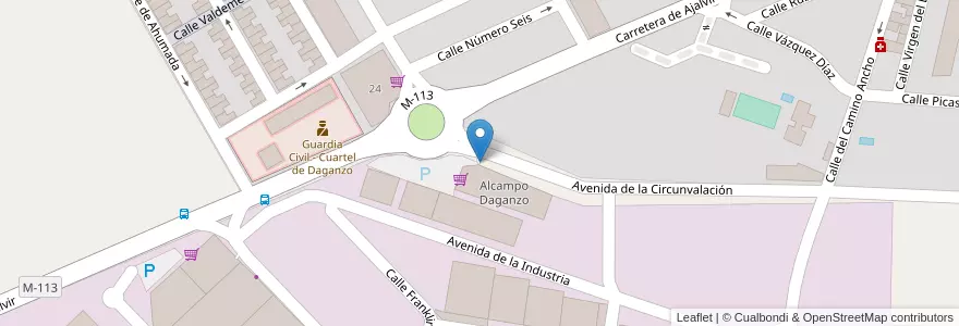 Mapa de ubicacion de Parking Alcampo Daganzo en إسبانيا, منطقة مدريد, منطقة مدريد, Cuenca Del Medio Jarama, Daganzo De Arriba.