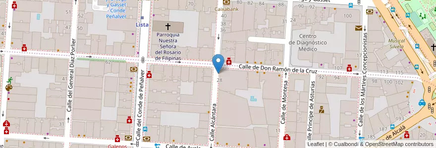 Mapa de ubicacion de Parking bicis Alcántara - Don Ramón de la Cruz en 西班牙, Comunidad De Madrid, Comunidad De Madrid, Área Metropolitana De Madrid Y Corredor Del Henares, Madrid.