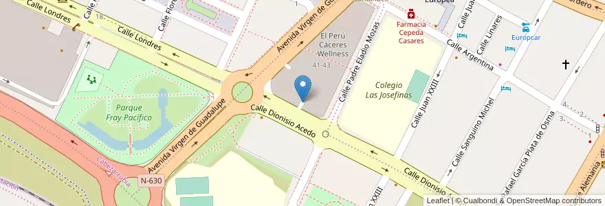 Mapa de ubicacion de Parking Centro Comercial Perú en 스페인, Extremadura, Cáceres, Cáceres, Cáceres.