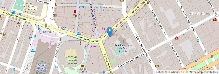 Mapa de ubicacion de Parking Colón en اسپانیا, Comunitat Valenciana, València / Valencia, Comarca De València, València.