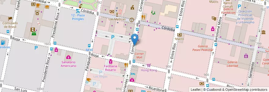 Mapa de ubicacion de Parking Corrientes en Argentinië, Santa Fe, Departamento Rosario, Municipio De Rosario, Rosario.