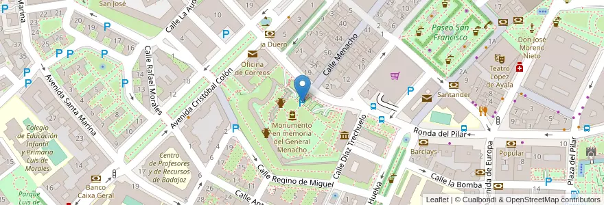 Mapa de ubicacion de Parking de Menacho en Espanha, Estremadura, Badajoz, Tierra De Badajoz, Badajoz.