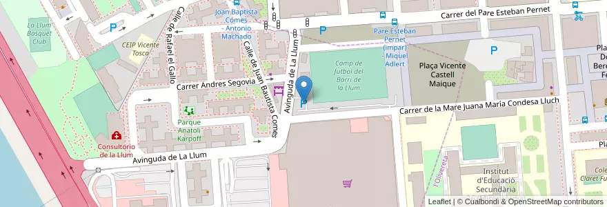 Mapa de ubicacion de Parking del Campo de Fútbol del Barrio de la Luz en Spanje, Valencia, Valencia, Comarca De València, Valencia.