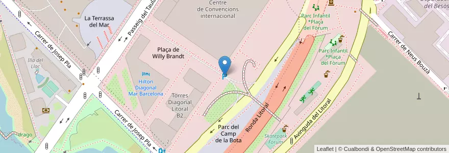 Mapa de ubicacion de parking diagonal mar en 스페인, 바르셀로나.
