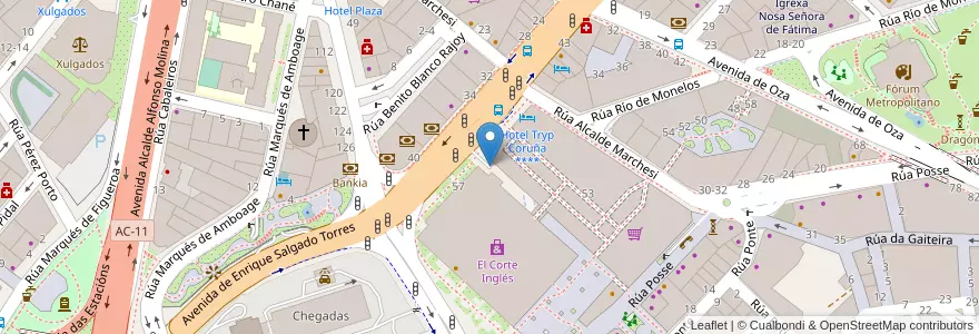 Mapa de ubicacion de Parking El Corte Inglés en Spanien, Galicien, A Coruña, A Coruña, A Coruña.