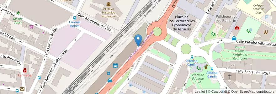 Mapa de ubicacion de Parking estación de autobús en Spanje, Asturië, Asturië, Oviedo.