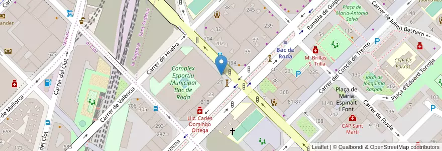Mapa de ubicacion de Parking Frontons de Bac de Roda en 西班牙, Catalunya, Barcelona, Barcelonès, Barcelona.