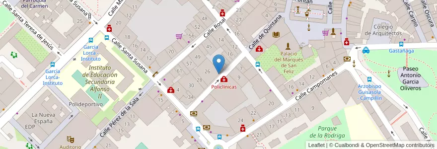 Mapa de ubicacion de Parking Garaje Quintana en 스페인, 아스투리아스, 아스투리아스, Oviedo.