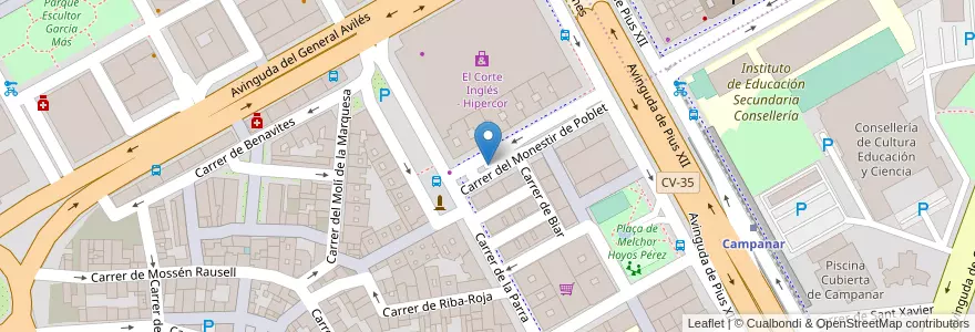Mapa de ubicacion de Parking Hipercor en Spain, Valencian Community, Valencia, Comarca De València, Valencia.