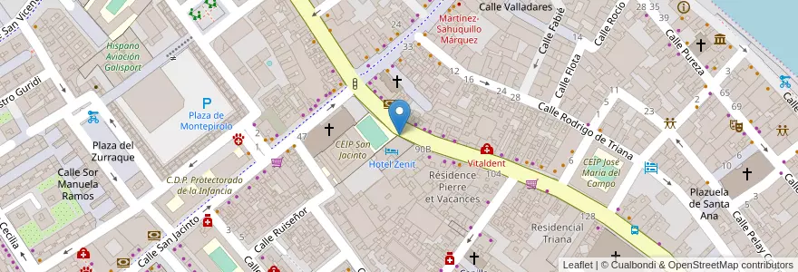 Mapa de ubicacion de Parking Hotel Zenit en اسپانیا, Andalucía, Sevilla, Sevilla.
