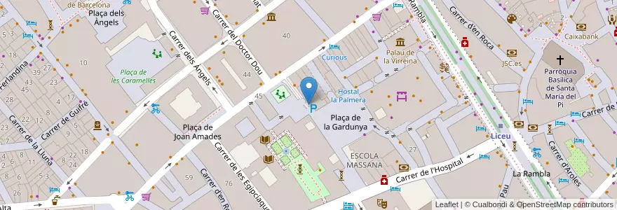 Mapa de ubicacion de Parking La Boqueria en スペイン, カタルーニャ州, Barcelona, バルサルネス, Barcelona.