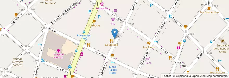 Mapa de ubicacion de Parking Larrea, Recoleta en Аргентина, Буэнос-Айрес, Comuna 2, Буэнос-Айрес.