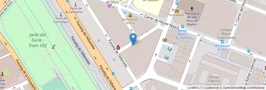 Mapa de ubicacion de Parking Publico Pintor Peiro en İspanya, Comunitat Valenciana, València / Valencia, Comarca De València, València.