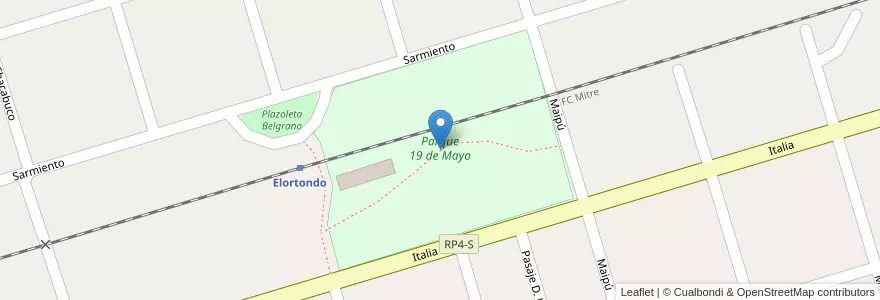 Mapa de ubicacion de Parque 19 de Mayo en الأرجنتين, سانتا في, Departamento General López, Municipio De Elortondo.