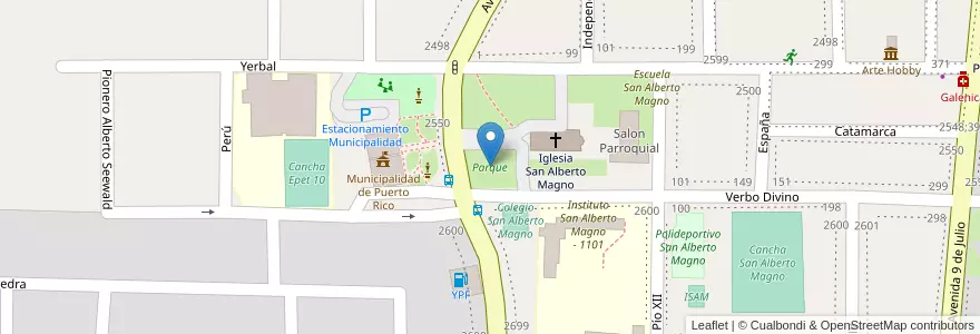 Mapa de ubicacion de Parque en Arjantin, Misiones, Departamento Libertador General San Martín, Municipio De Puerto Rico.