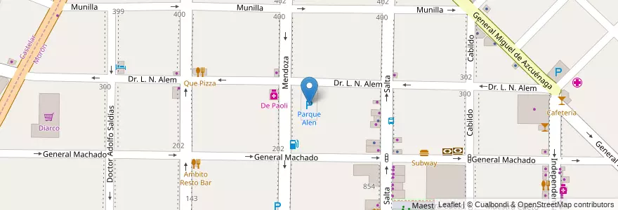 Mapa de ubicacion de Parque Alen en アルゼンチン, ブエノスアイレス州, Partido De Morón, Morón.