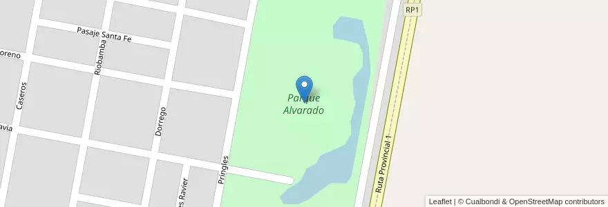 Mapa de ubicacion de Parque Alvarado en Argentina, Córdoba, Departamento San Justo, Pedanía Libertad, Municipio De Morteros.