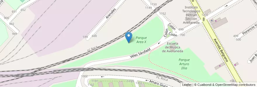 Mapa de ubicacion de Parque Area X en Arjantin, Buenos Aires, Partido De Avellaneda, Avellaneda.