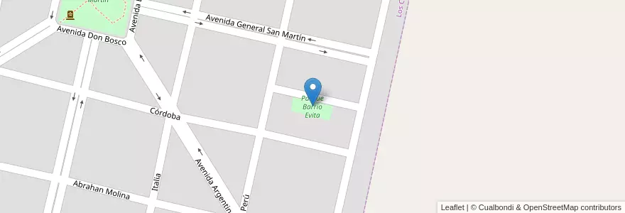 Mapa de ubicacion de Parque Barrio Evita en آرژانتین, Córdoba, Departamento Calamuchita, Municipio De Los Cóndores, Pedanía Cóndores.