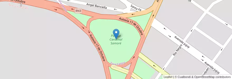Mapa de ubicacion de Parque Cardenal Samoré en アルゼンチン, チリ, サンタクルス州, Güer Aike, Municipio De Río Gallegos, Río Gallegos.