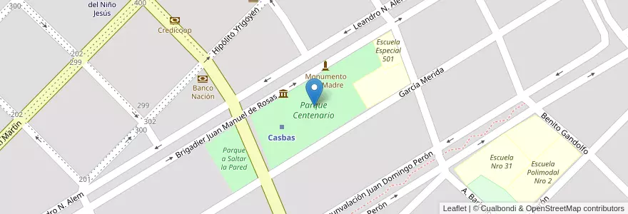 Mapa de ubicacion de Parque Centenario en アルゼンチン, ブエノスアイレス州, Partido De Guaminí, Casbas.