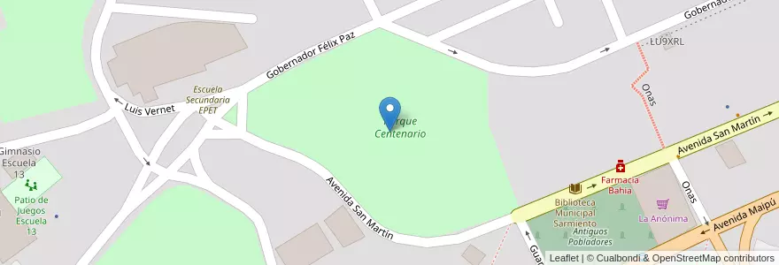 Mapa de ubicacion de Parque Centenario en الأرجنتين, Departamento Ushuaia, تشيلي, محافظة تييرا ديل فويغو, Ushuaia.