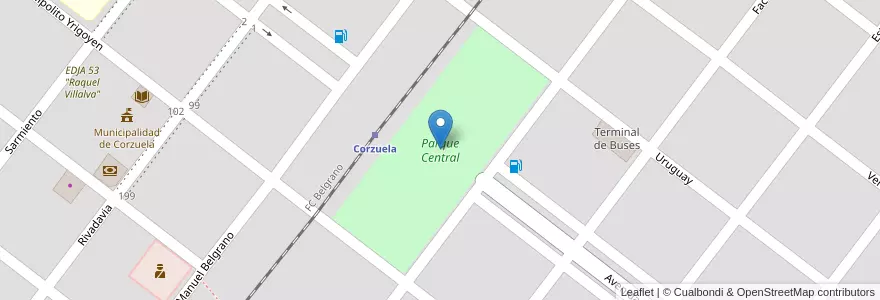 Mapa de ubicacion de Parque Central en アルゼンチン, チャコ州, Departamento General Belgrano, Municipio De Corzuela, Corzuela.