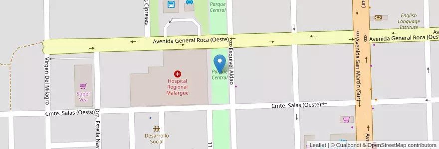 Mapa de ubicacion de Parque Central en Argentinien, Chile, Mendoza, Departamento Malargüe, Distrito Ciudad De Malargüe.