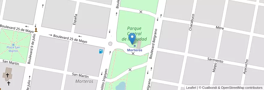 Mapa de ubicacion de Parque Central de la Ciudad en آرژانتین, Córdoba, Departamento San Justo, Pedanía Libertad, Municipio De Morteros, Morteros.