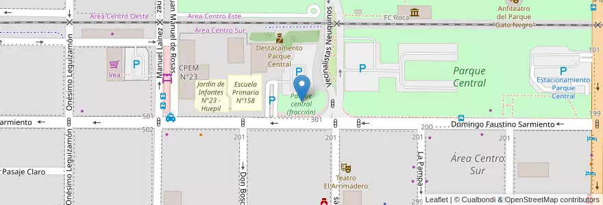 Mapa de ubicacion de Parque central (fracción) en 아르헨티나, 칠레, 네우켄주, Departamento Confluencia, Municipio De Neuquén, Neuquén.