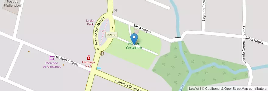 Mapa de ubicacion de Parque Cervecero en アルゼンチン, コルドバ州, Departamento Calamuchita, Pedanía Los Reartes, Municipio De Villa General Belgrano, Villa General Belgrano.